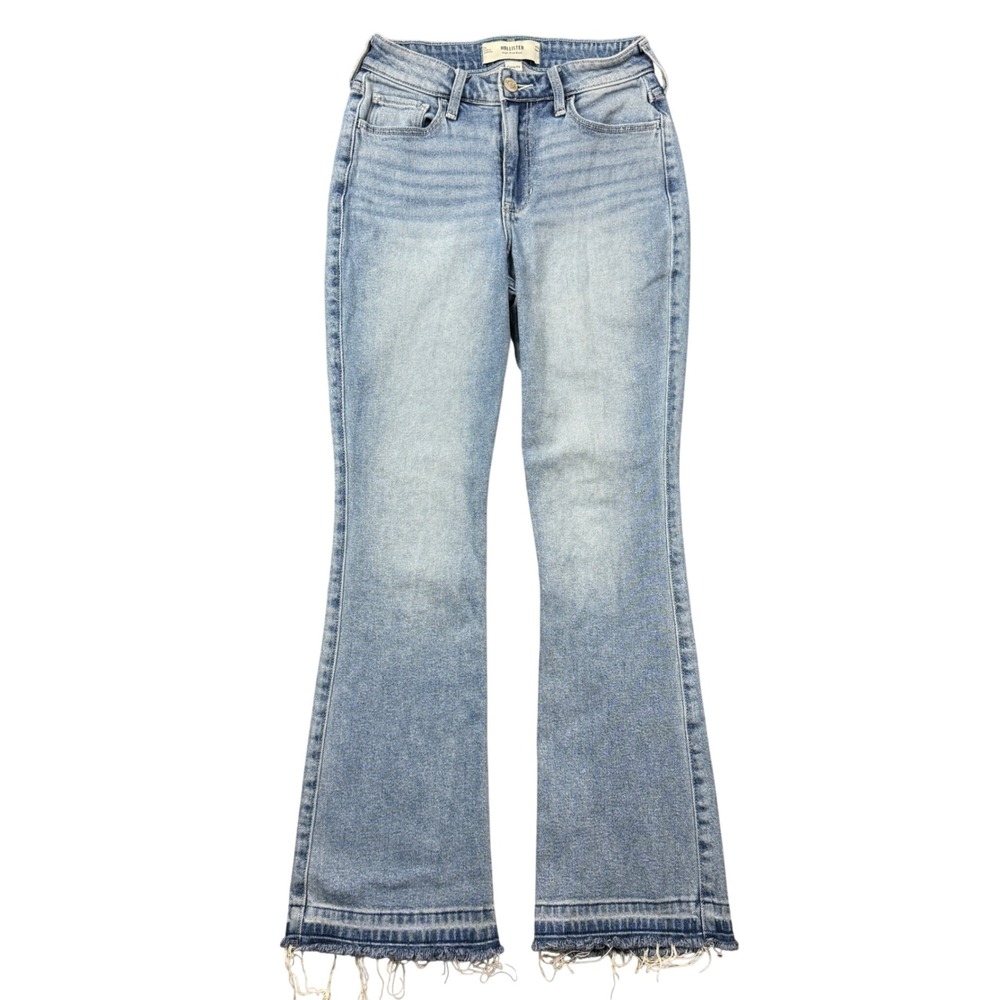 Hollister High-Rise Boot Curvy Fit Light Wash Frayed Hem Jeans 2S W26 Short